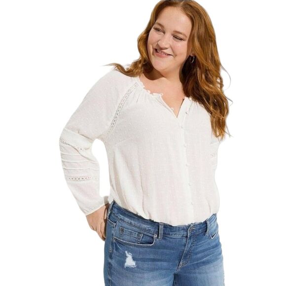 NWT Torrid Women's Washable Gauze Lace Inset Top White Boho Plus Curvy Size 5X - Picture 2 of 5